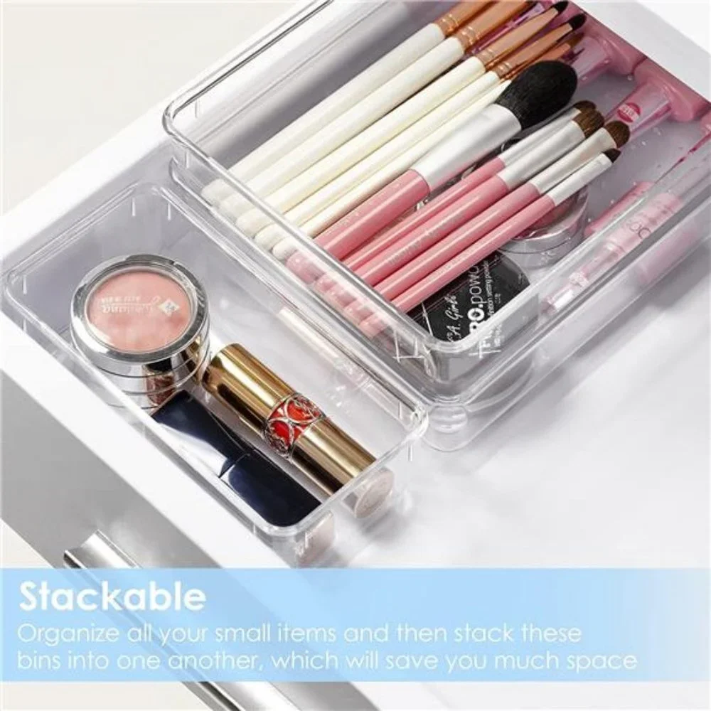 25 PCS Clear Plastic Drawer Organizers Set,  4-Size Versatile Bathroom